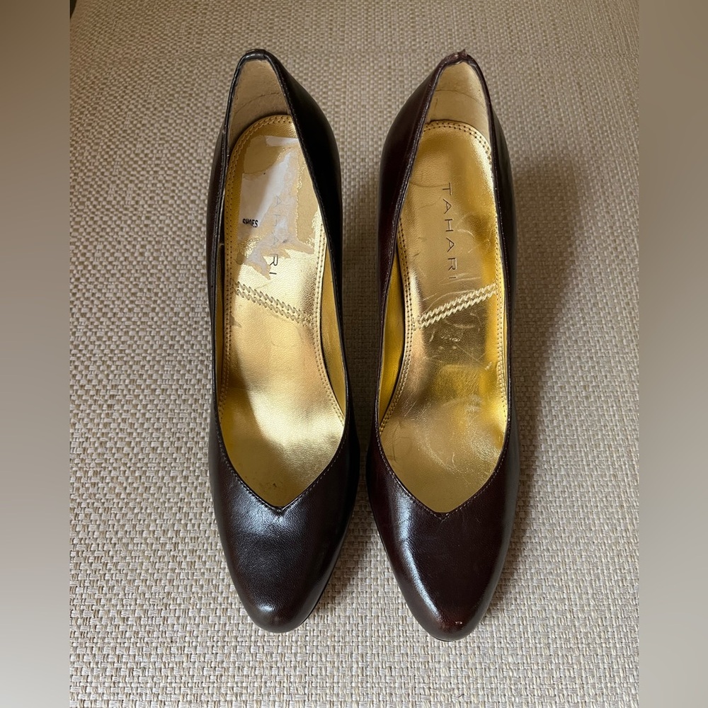 Tahari Pumps Womens 7M Lolly Heels Classic Brown Leather Stiletto - Picture 2 of 5